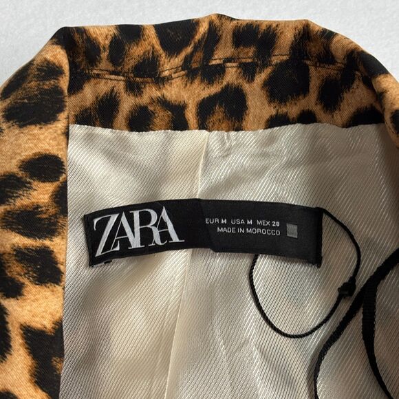 Zara Leopard Animal Print Blazer Jacket Women's M Brown Black 3/4 Sleeve Cuffed - Picture 5 of 11